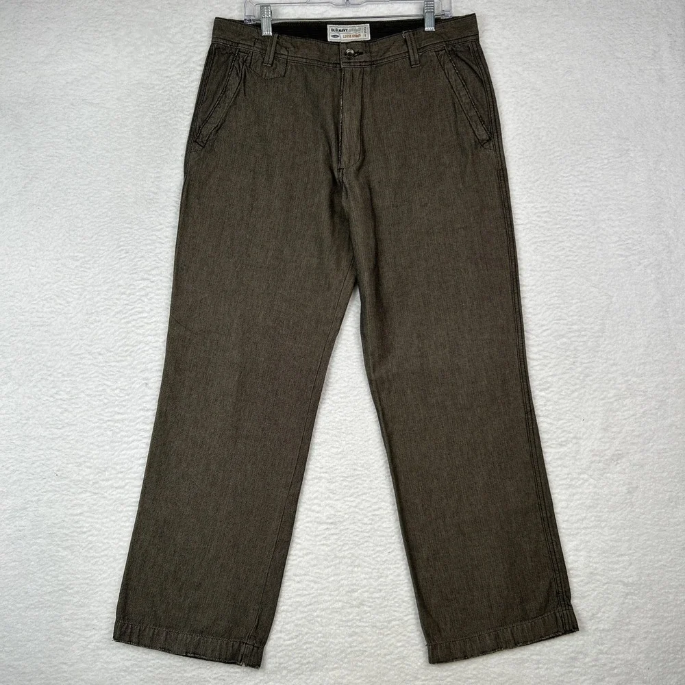 VTG Old Navy Mens Size 34x32 Loose Fit Baggy Y2k Wide Brown Khakis Dark Wash